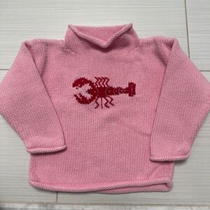 Pink Cotton Roll Neck Sweater with Red Lobster Design